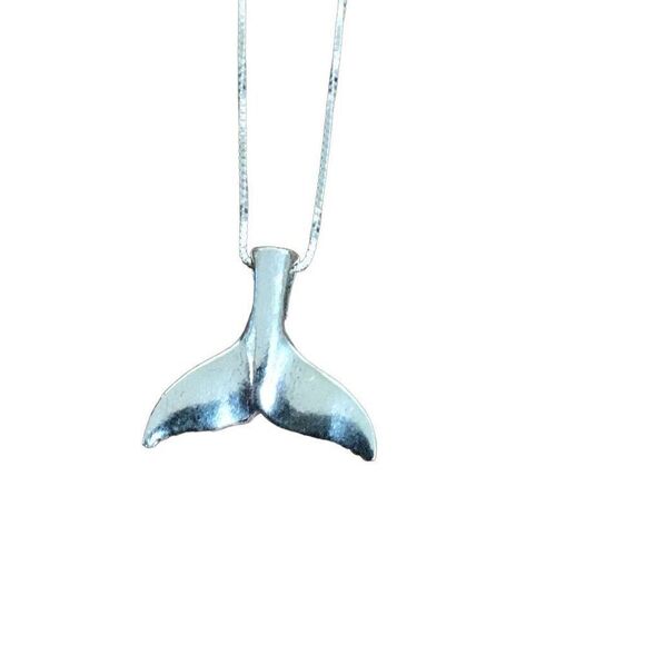 Necklace, Sterling Silver Whale Tale Pendant, Necklace, Handmade, Artisan, 18", - Picture 1 of 5